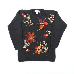 Vintage Victoria Harbor Embellished Floral Sweater